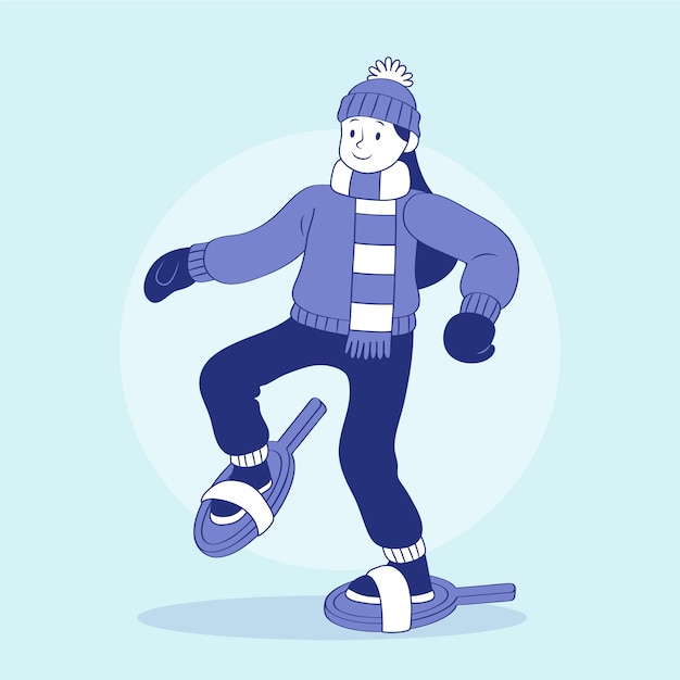 Free Vector snowshoeing illustration in hand drawn style