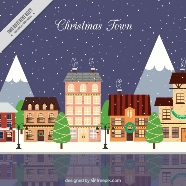 Free Vector snowy city christmas background in flat design