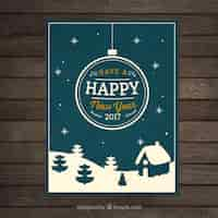 Free vector snowy new year greeting card in retro style