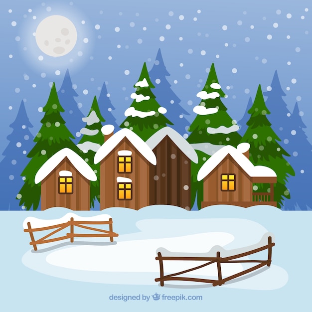 Free Vector snowy wooden houses 