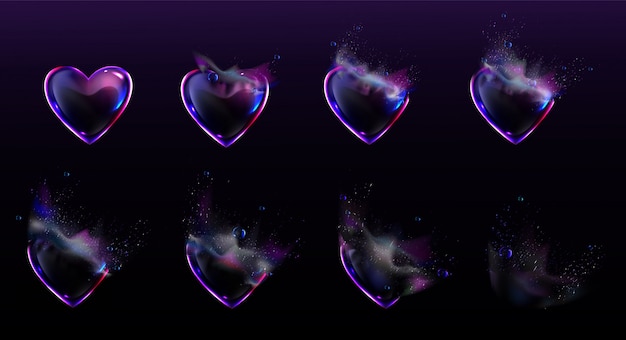 Soap bubbles heart shape burst sprites animation