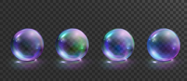 Free Vector soap bubbles isolated realistic collection transparent rainbow reflection bubbles set with glares