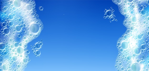 Soap foam texture isolated on blue background