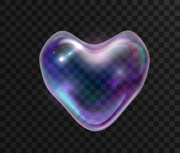 Soap heart shaped rainbow bubble with reflection isolated vector illustration