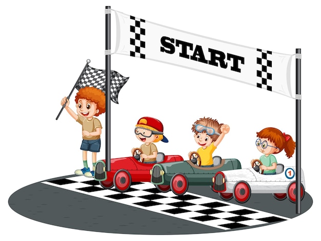 Free Vector soapbox derby with children racing car