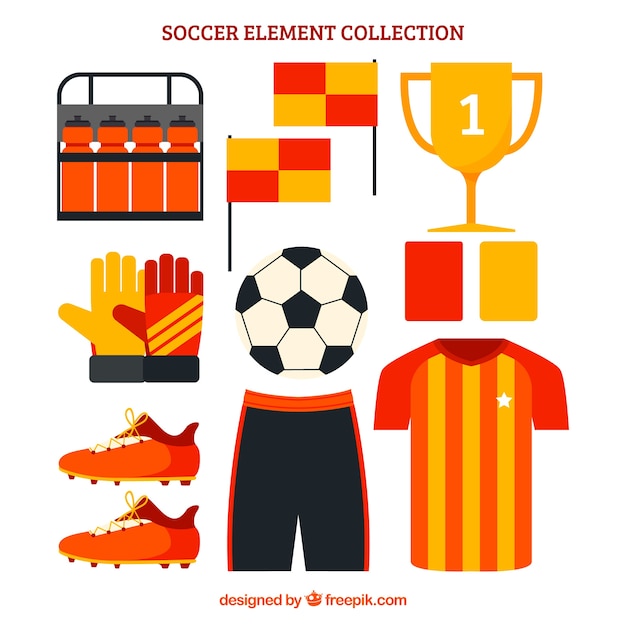 Free Vector soccer elements collection with equipment in flat style