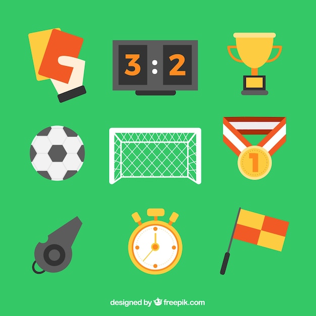 Free Vector soccer elements collection with equipment in flat style