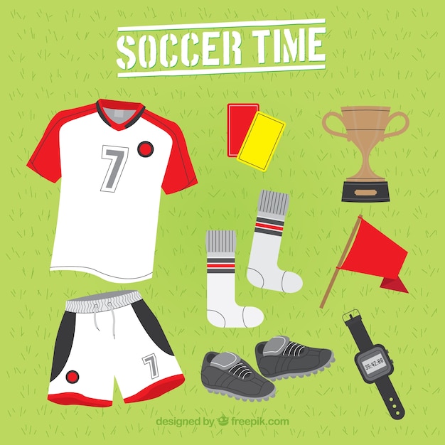 Free Vector soccer elements collection with equipment in flat style