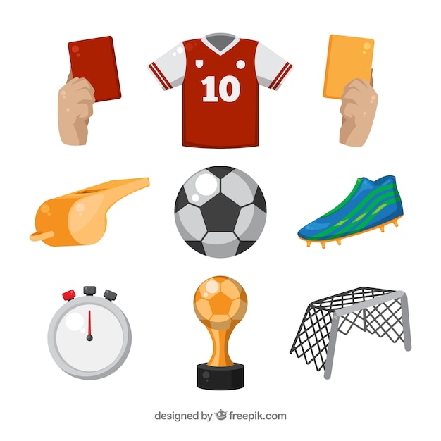 Soccer elements collection with equipment 