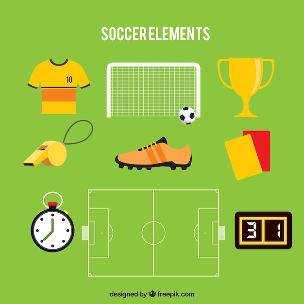 Soccer elements collection with equipment 