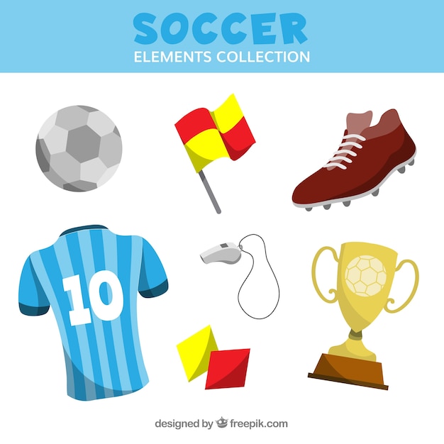 Soccer elements collection with equipment 