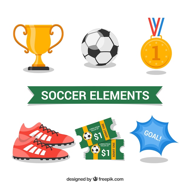 Soccer elements collection with equipment 