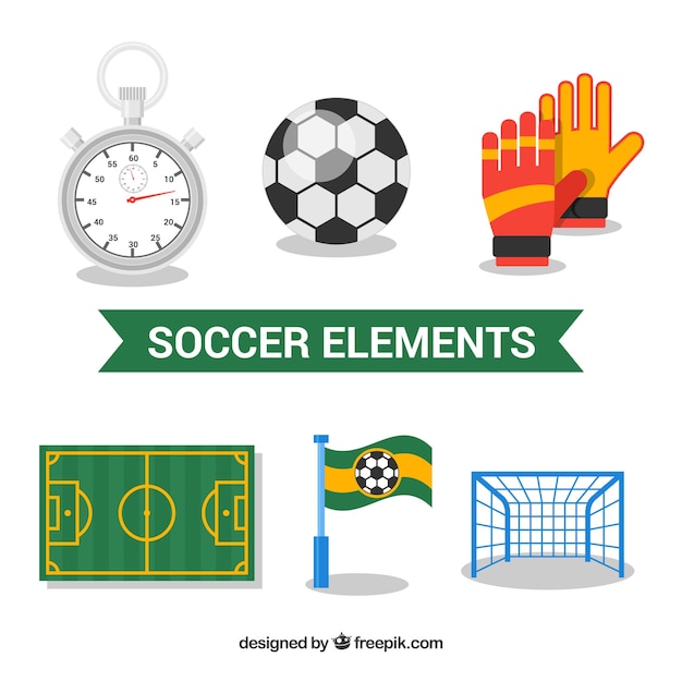 Free Vector soccer elements collection with equipment 