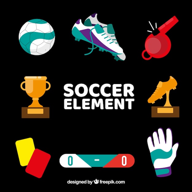 Soccer elements collection with equipment 