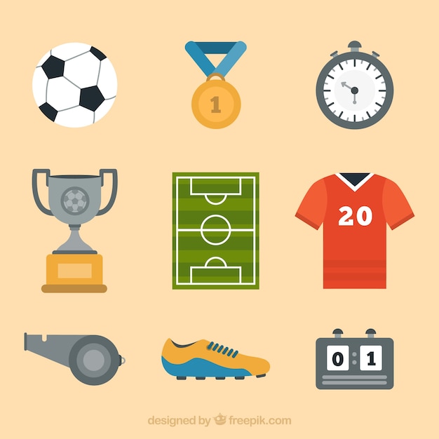 Free Vector soccer elements collection with equipment 