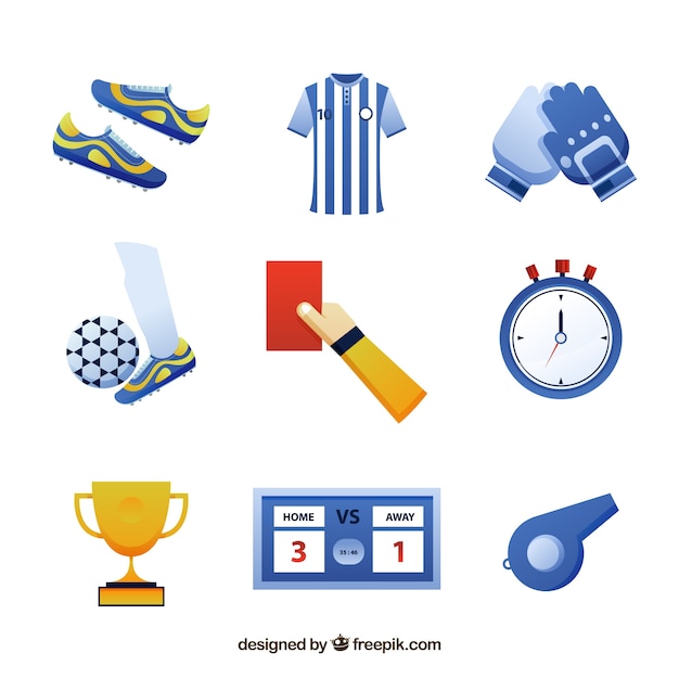 Free Vector soccer elements collection with equipment 