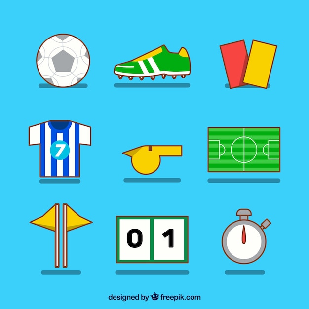 Free Vector soccer elements collection with equipment 