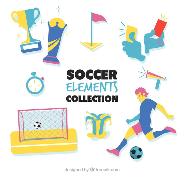 Free Vector soccer elements collection with equipment 