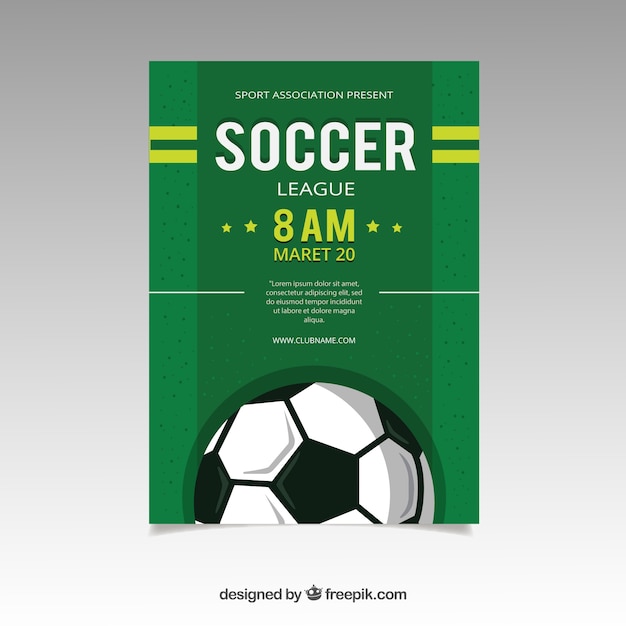 Soccer league flyer with ball in flat style