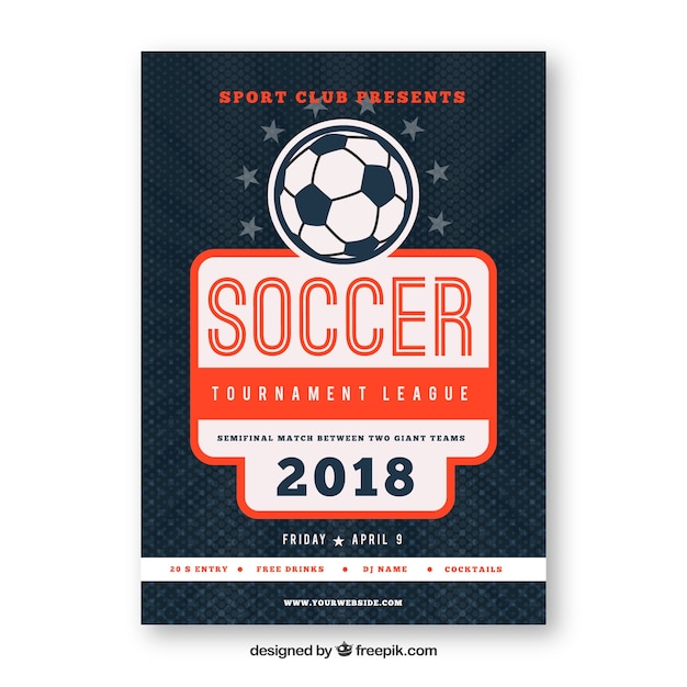 Soccer league flyer with ball in flat style