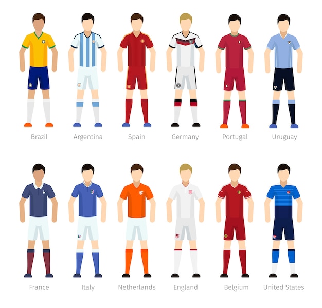 Free Vector soccer team or football team players on white background