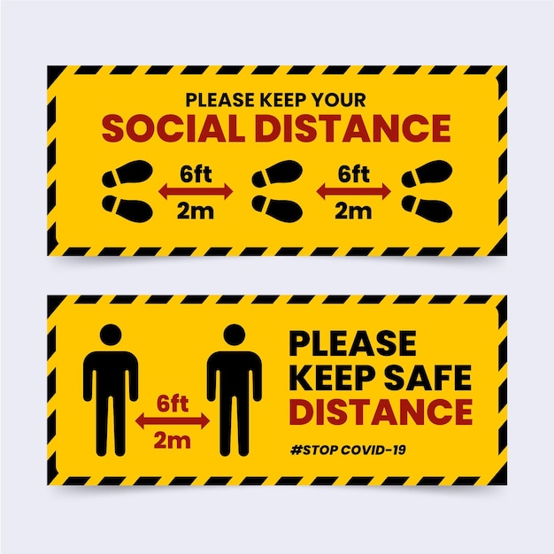 Free Vector social distance banner sign set