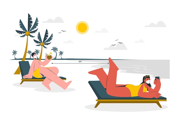 Free Vector social distance at the beach concept illustration