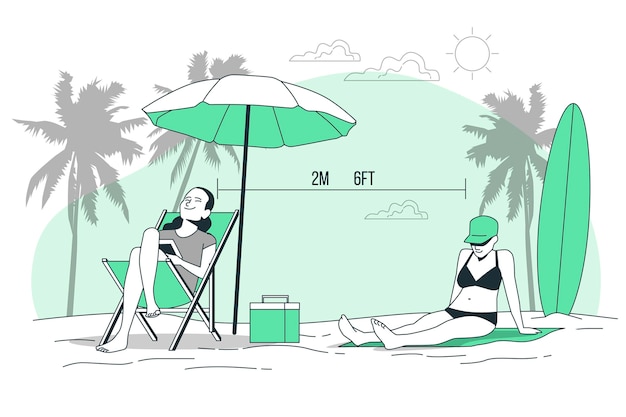 Free Vector social distance at the beach concept illustration