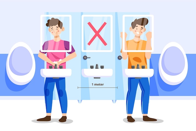 Free Vector social distance in public toilets concept