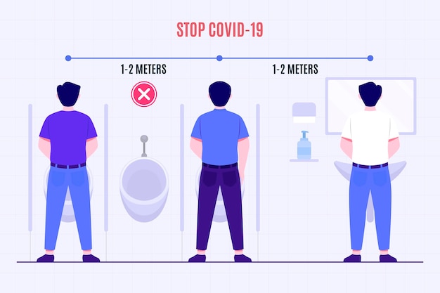 Free Vector social distance in public toilets