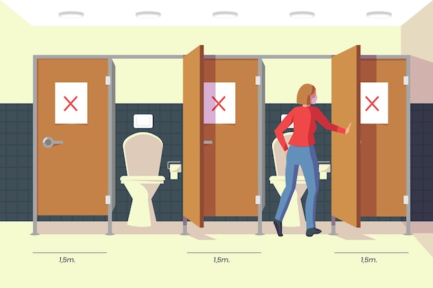 Free Vector social distance in public toilets