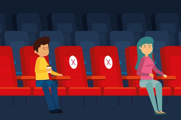 Free Vector social distancing at the cinema