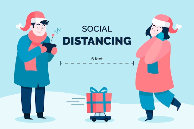 Free Vector social distancing concept with christmas characters