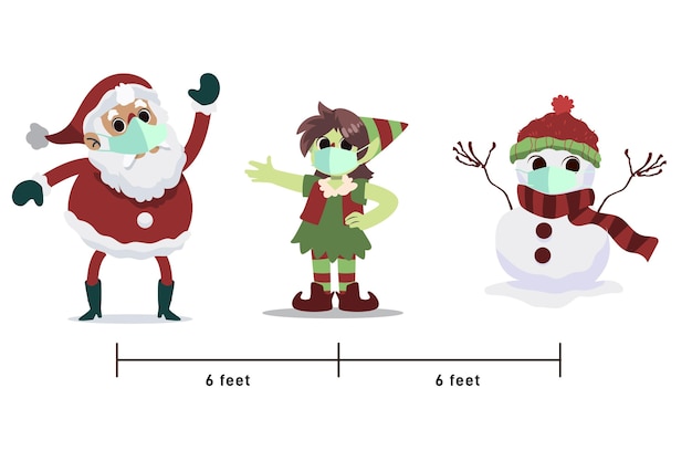 Social distancing concept with christmas characters