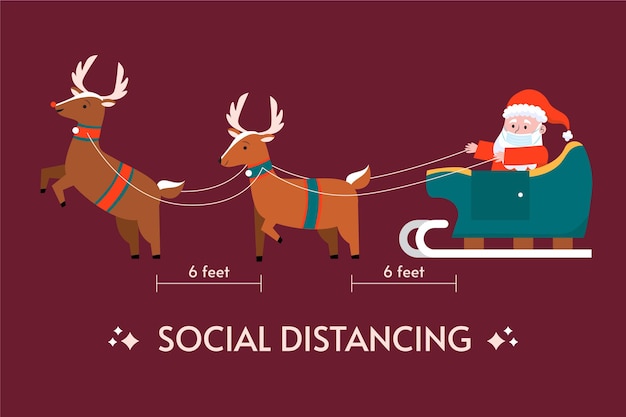 Free vector social distancing concept with christmas characters