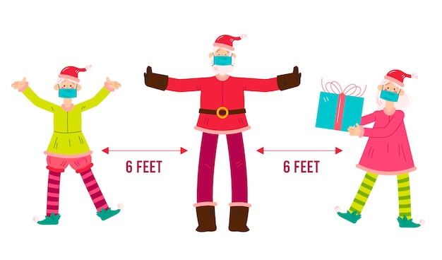 Free Vector social distancing concept with christmas characters