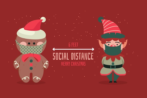 Free Vector social distancing concept with christmas characters