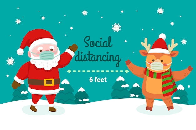 Social distancing concept with christmas characters