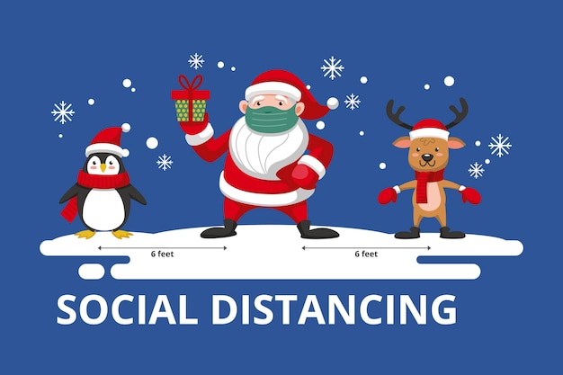 Free vector social distancing concept with christmas characters