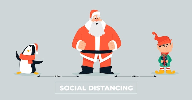 Free Vector social distancing concept with christmas characters