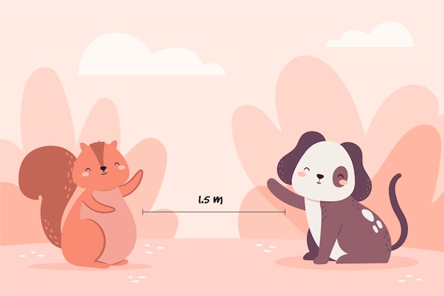 Free Vector social distancing concept with cute animals