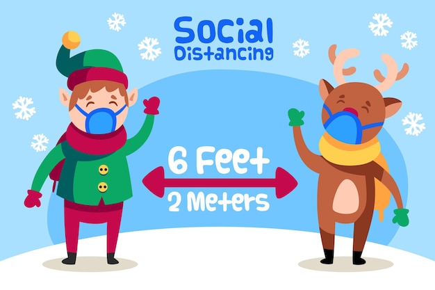 Social distancing concept with elf and reindeer