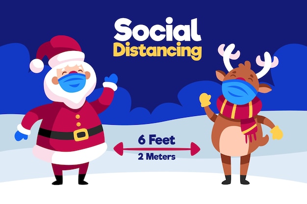 Social distancing concept with santa and reindeer