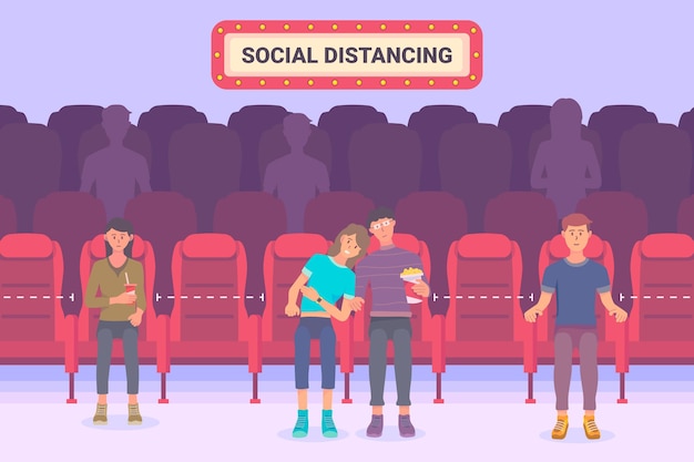 Free Vector social distancing in movie theaters