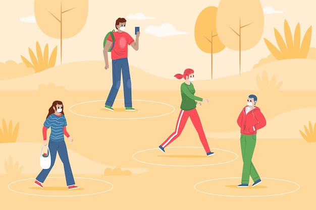 Free Vector social distancing in a park concept