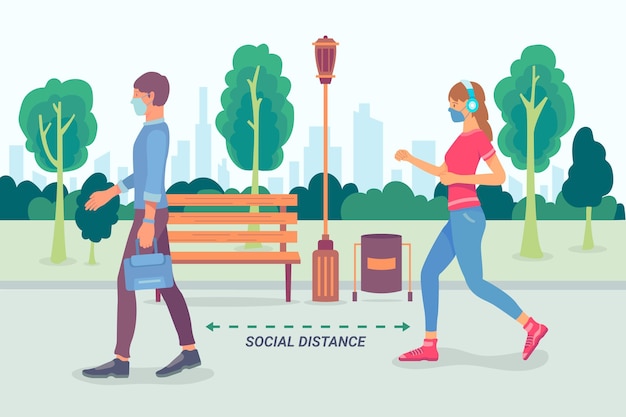 Social distancing in park concept