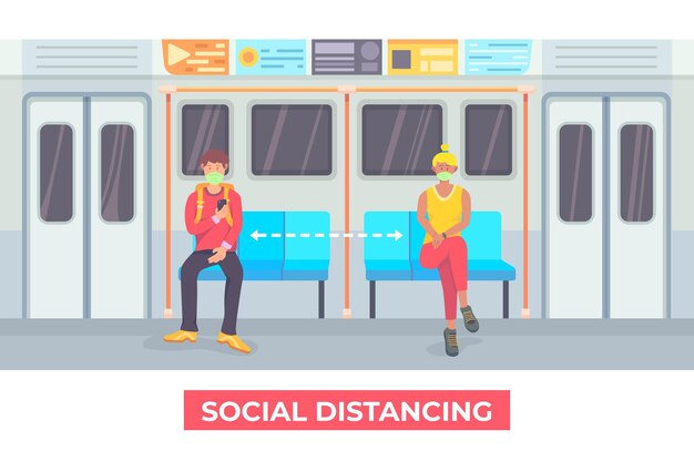 Social distancing in public transportation illustrated