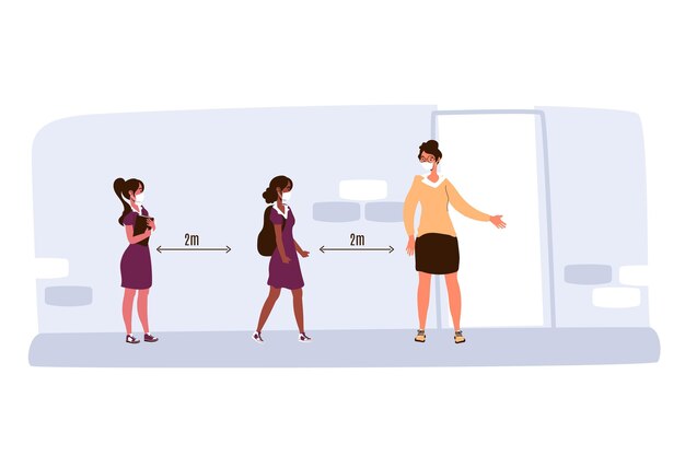 Social distancing at school illustration