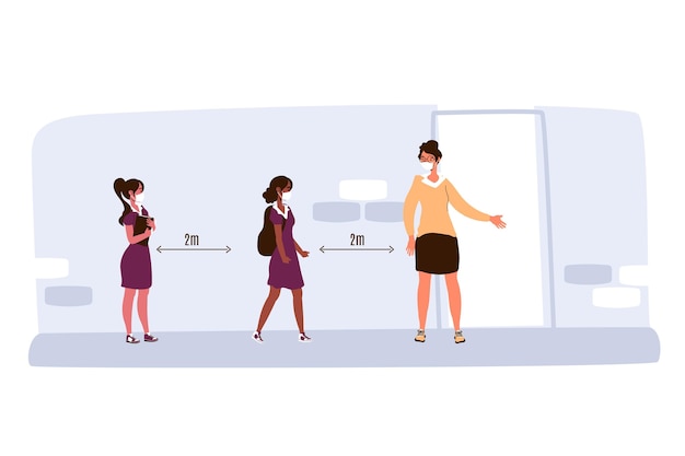 Social distancing at school illustration