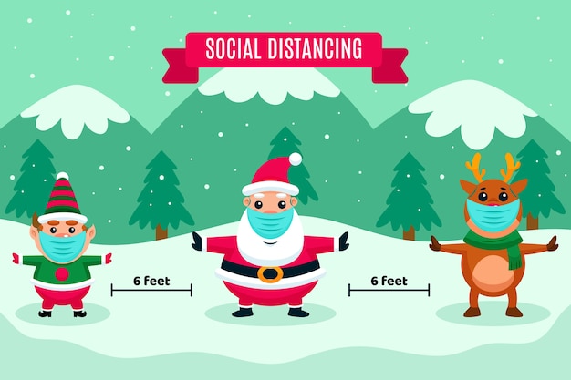 Social distancing with christmas characters